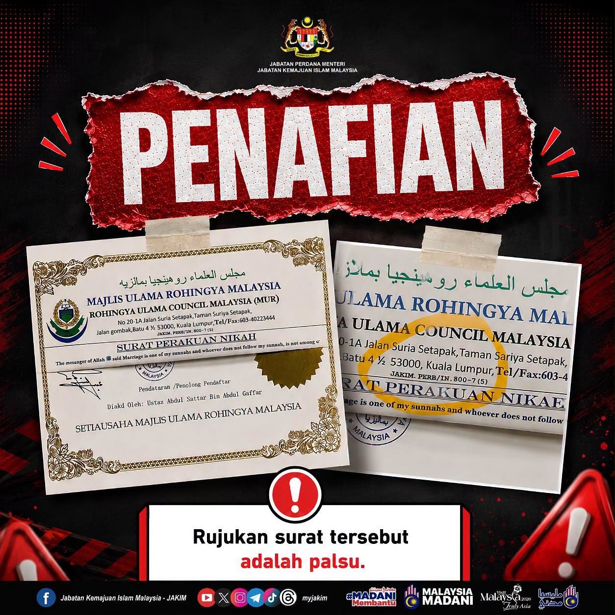 JAKIM Debunks Fake Marriage Letter Circulating on Social Media