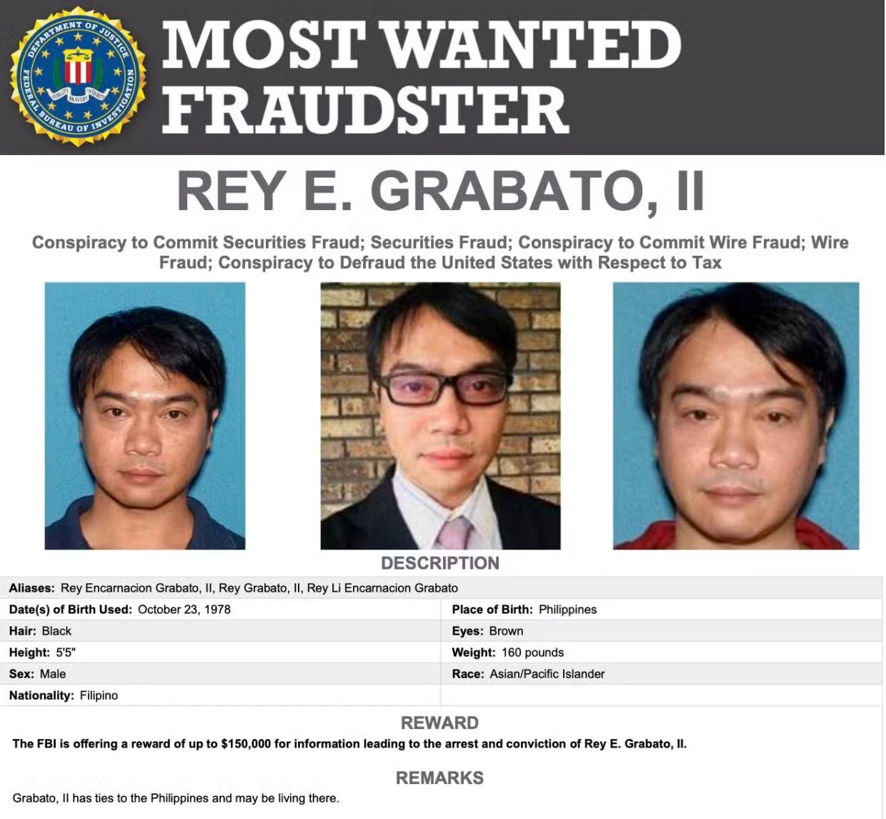 Son of Philippine Mayor Joins FBI's Most Wanted over US$650M Investment Fraud