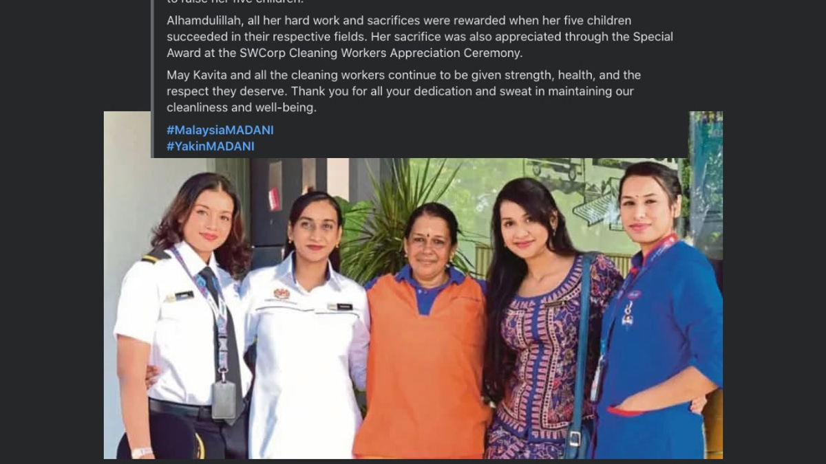 PM Anwar Pays Tribute to Seremban Street Sweeper Kavita, Whose Children Rose to Success