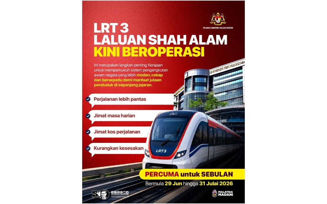 LRT3 Shah Alam Line Embodies MADANI Government's Public Transport Vision, Says Saifuddin