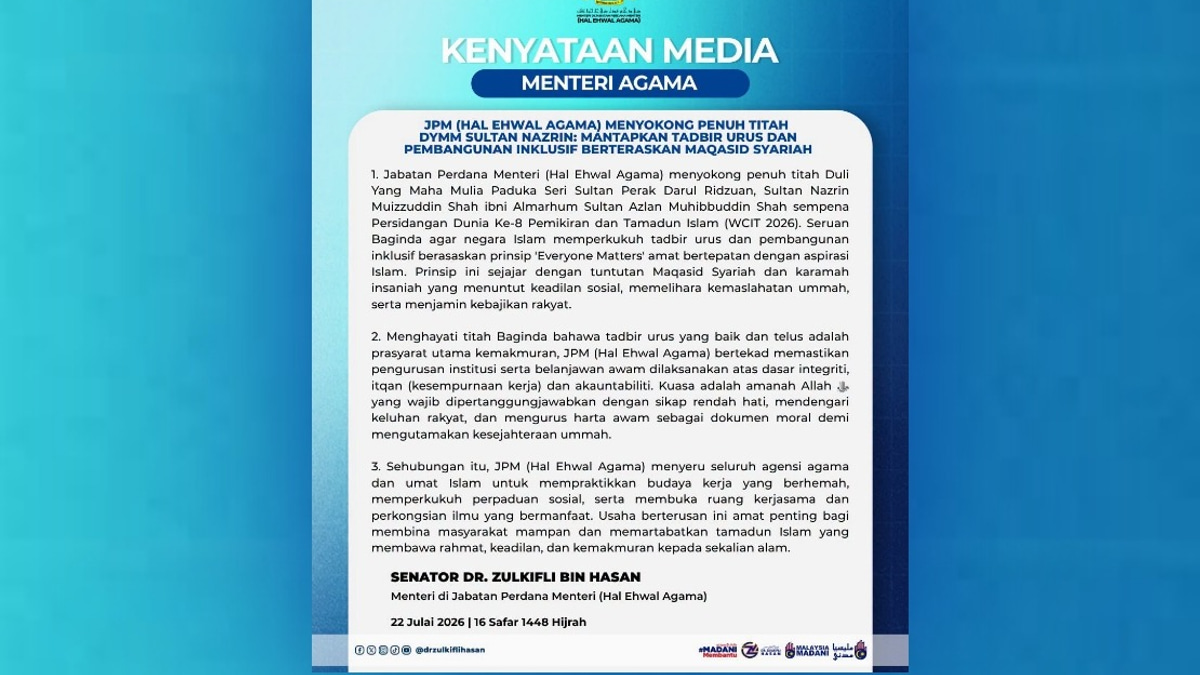 Religious Affairs Ministry Adopts Sultan Nazrin's 'Everyone Matters' Governance Framework