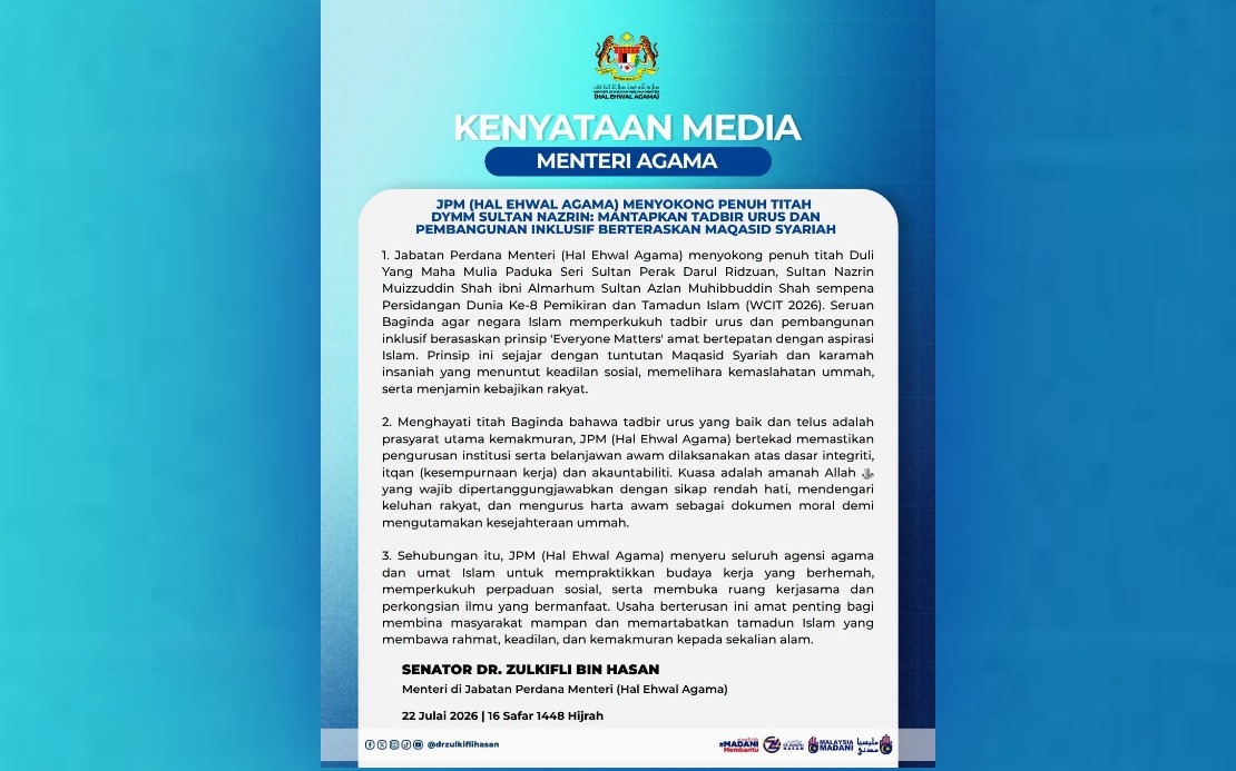 Religious Affairs Ministry Adopts Sultan Nazrin's 'Everyone Matters' Governance Framework